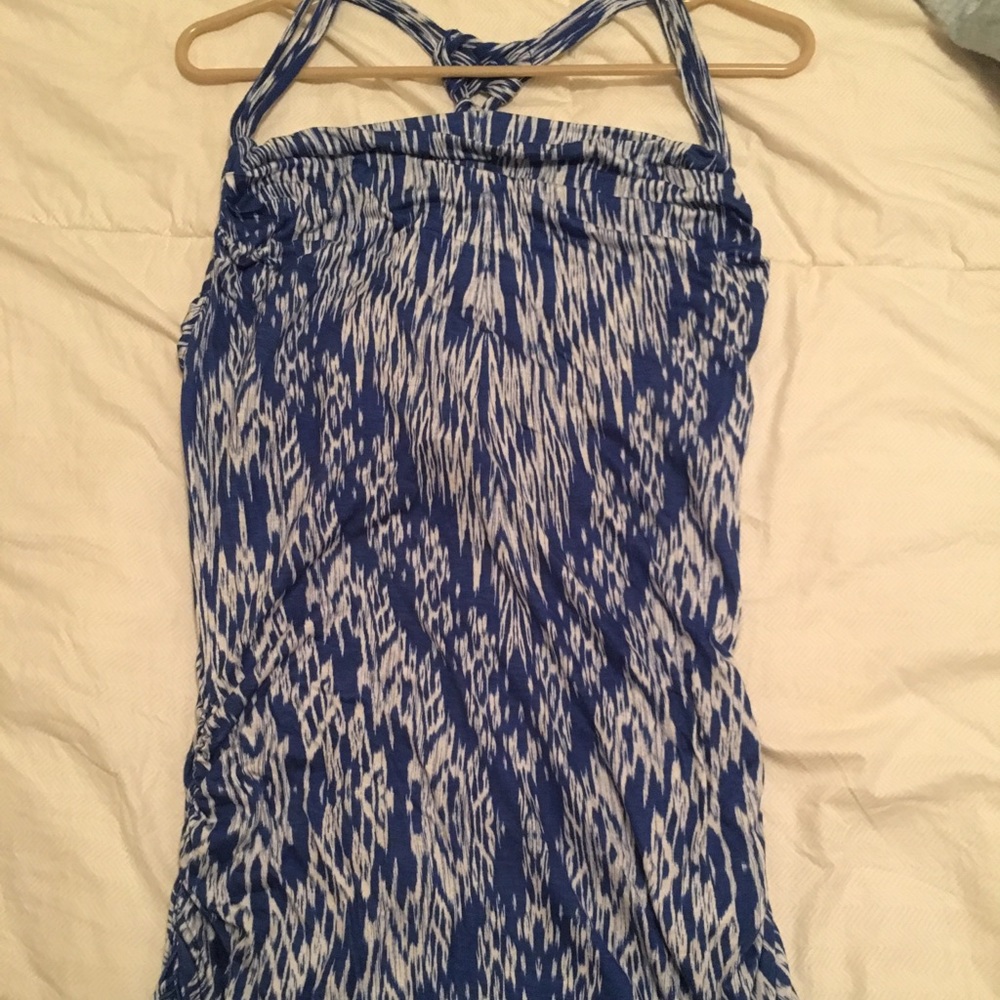 Blue and white pattern tank top